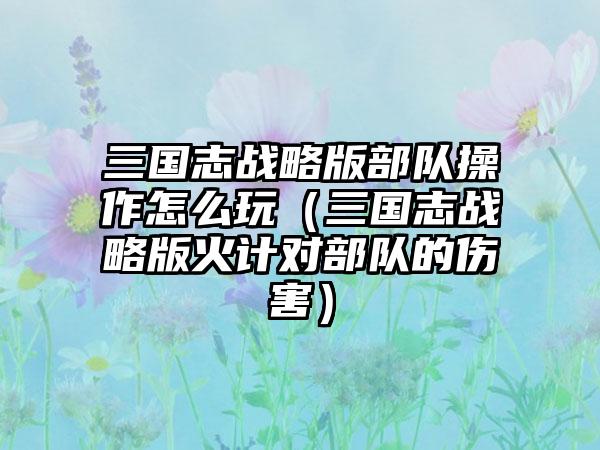 三国志战略版部队操作怎么玩（三国志战略版火计对部队的伤害）