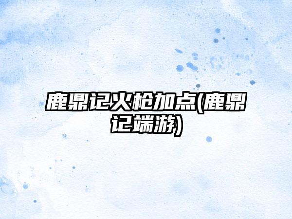 鹿鼎记火枪加点(鹿鼎记端游)