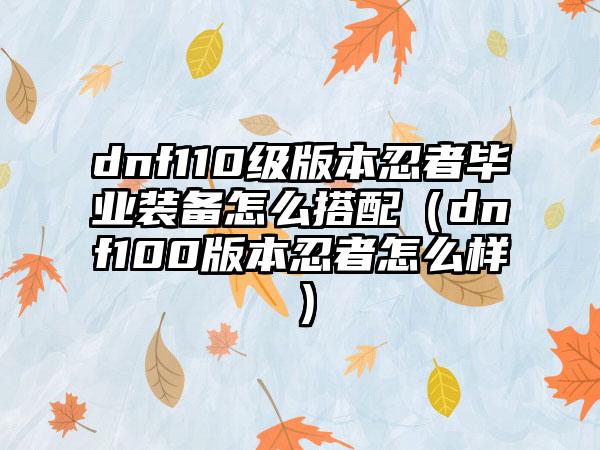 dnf110级版本忍者毕业装备怎么搭配（dnf100版本忍者怎么样）