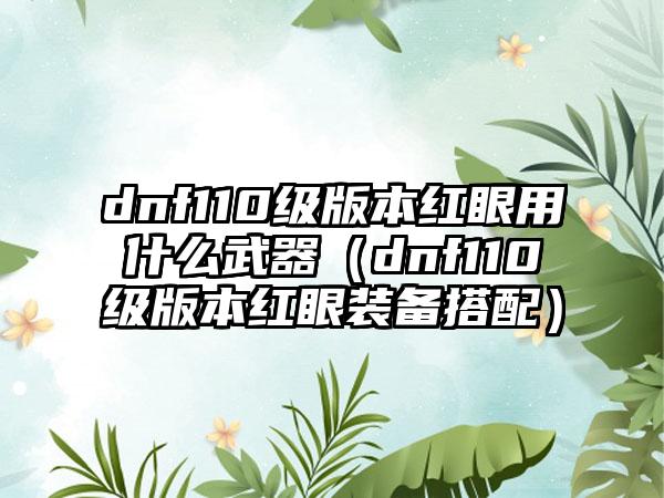 dnf110级版本红眼用什么武器（dnf110级版本红眼装备搭配）
