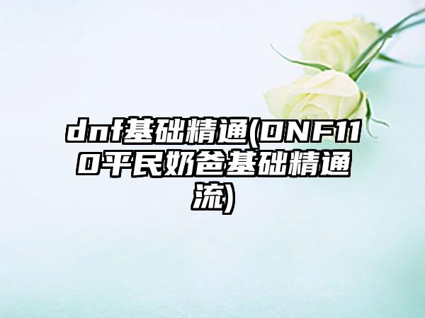 dnf基础精通(DNF110平民奶爸基础精通流)