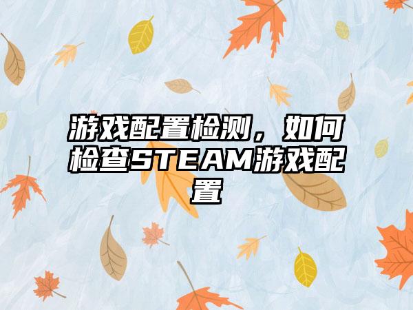 游戏配置检测，如何检查STEAM游戏配置