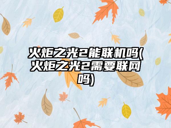 火炬之光2能联机吗(火炬之光2需要联网吗)