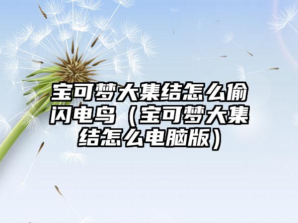 宝可梦大集结怎么偷闪电鸟（宝可梦大集结怎么电脑版）