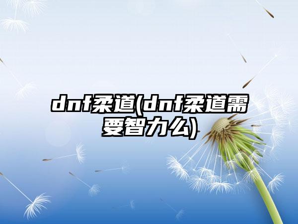 dnf柔道(dnf柔道需要智力么)