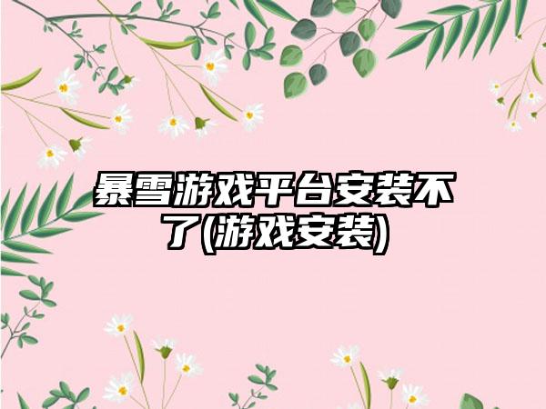 暴雪游戏平台安装不了(游戏安装)