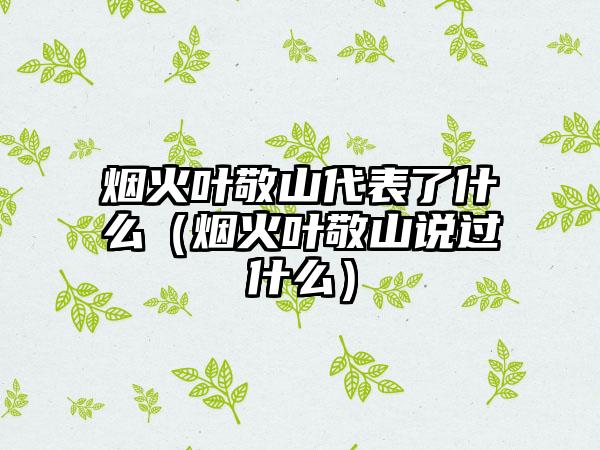烟火叶敬山代表了什么（烟火叶敬山说过什么）