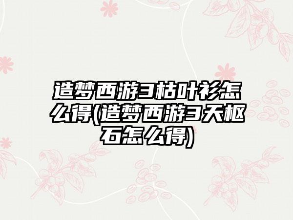 造梦西游3枯叶衫怎么得(造梦西游3天枢石怎么得)
