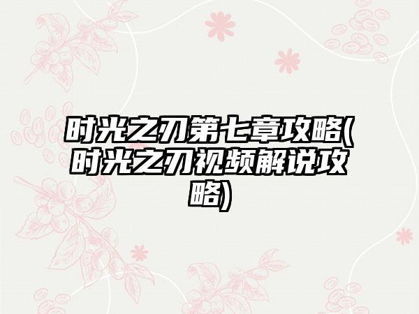 时光之刃第七章攻略(时光之刃视频解说攻略)