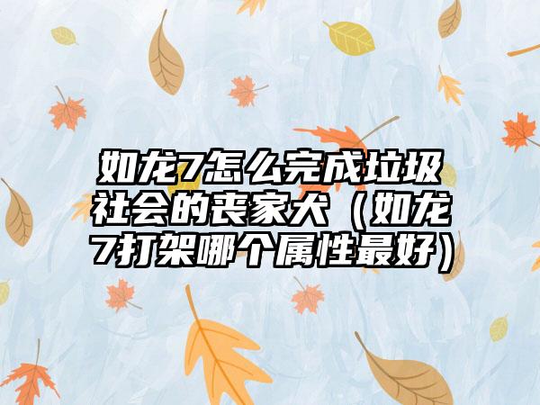 如龙7怎么完成垃圾社会的丧家犬（如龙7打架哪个属性最好）
