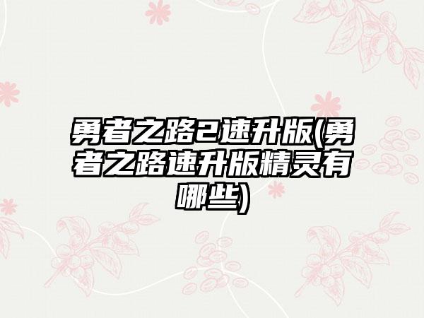 勇者之路2速升版(勇者之路速升版精灵有哪些)