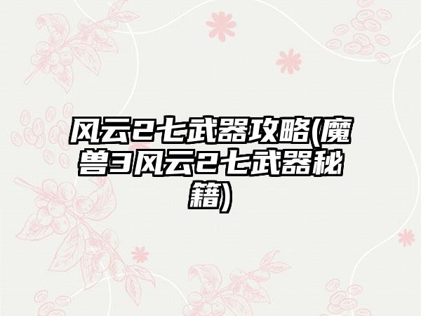 风云2七武器攻略(魔兽3风云2七武器秘籍)