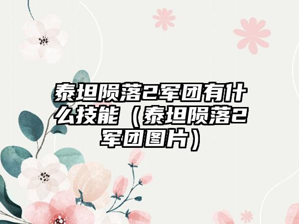 泰坦陨落2军团有什么技能（泰坦陨落2军团图片）