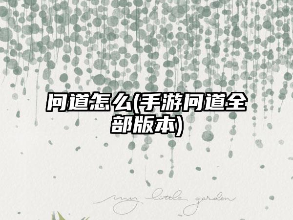 问道怎么(手游问道全部版本)
