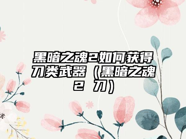 黑暗之魂2如何获得刀类武器（黑暗之魂2 刀）