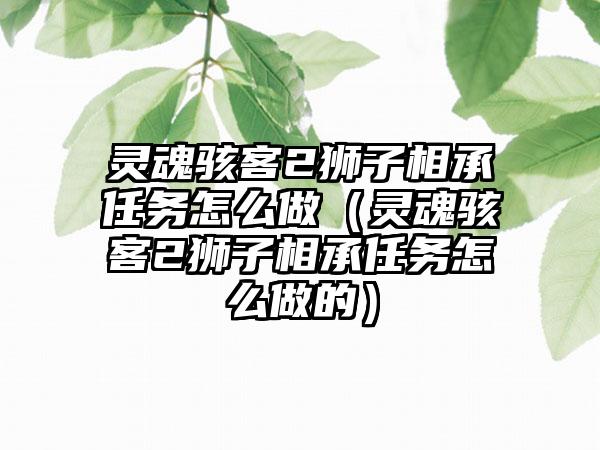 灵魂骇客2狮子相承任务怎么做（灵魂骇客2狮子相承任务怎么做的）