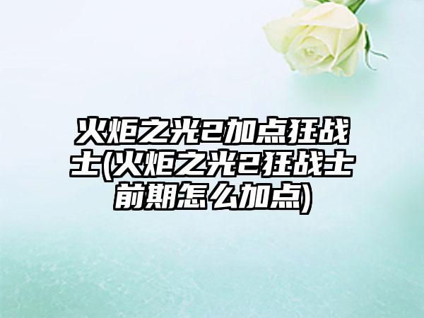 火炬之光2加点狂战士(火炬之光2狂战士前期怎么加点)