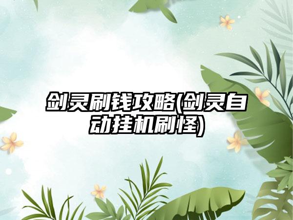 剑灵刷钱攻略(剑灵自动挂机刷怪)