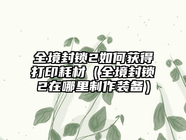 全境封锁2如何获得打印耗材（全境封锁2在哪里制作装备）