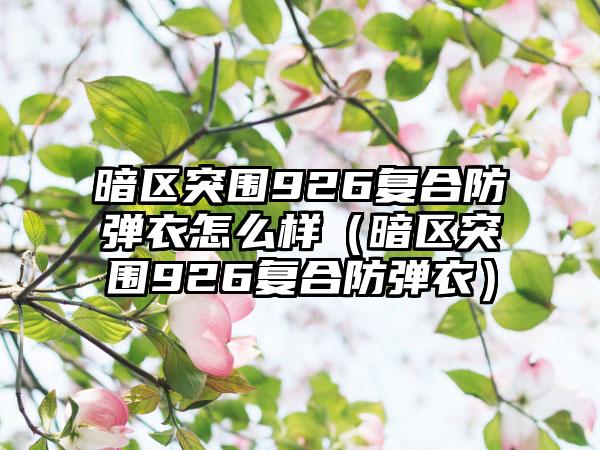 暗区突围926复合防弹衣怎么样（暗区突围926复合防弹衣）