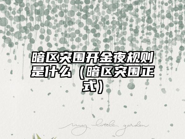 暗区突围开金夜规则是什么（暗区突围正式）