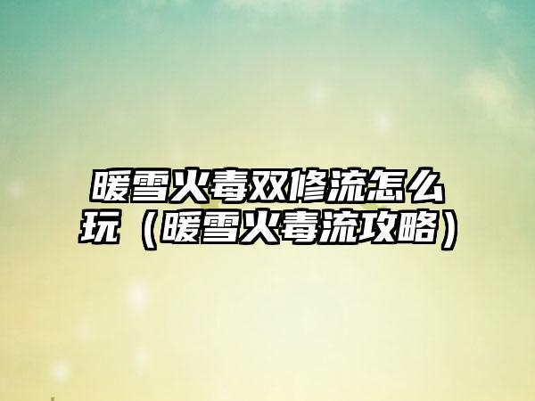 暖雪火毒双修流怎么玩（暖雪火毒流攻略）