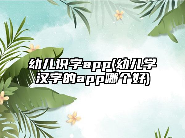 幼儿识字app(幼儿学汉字的app哪个好)