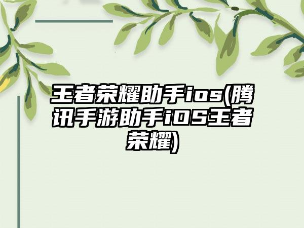 王者荣耀助手ios(腾讯手游助手iOS王者荣耀)