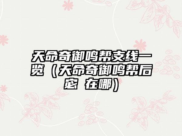 天命奇御鸣帮支线一览（天命奇御鸣帮后宓玥在哪）