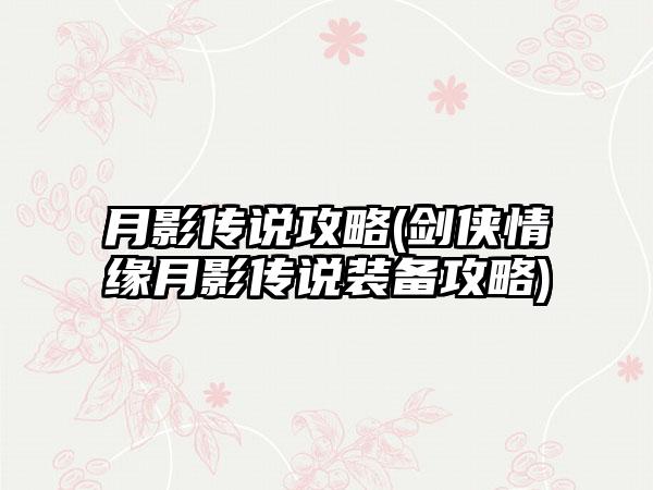 月影传说攻略(剑侠情缘月影传说装备攻略)