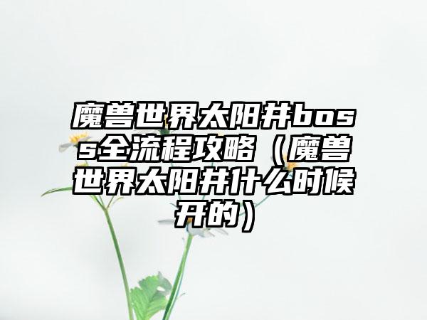 魔兽世界太阳井boss全流程攻略（魔兽世界太阳井什么时候开的）