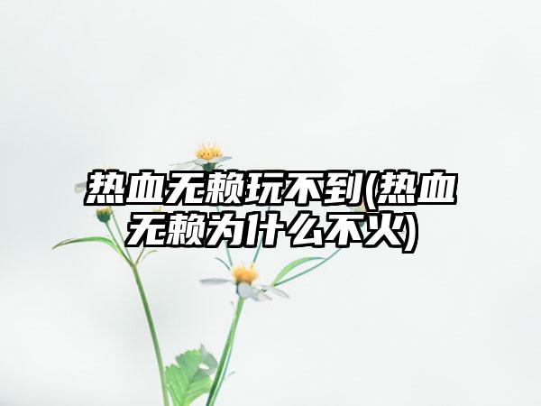 热血无赖玩不到(热血无赖为什么不火)