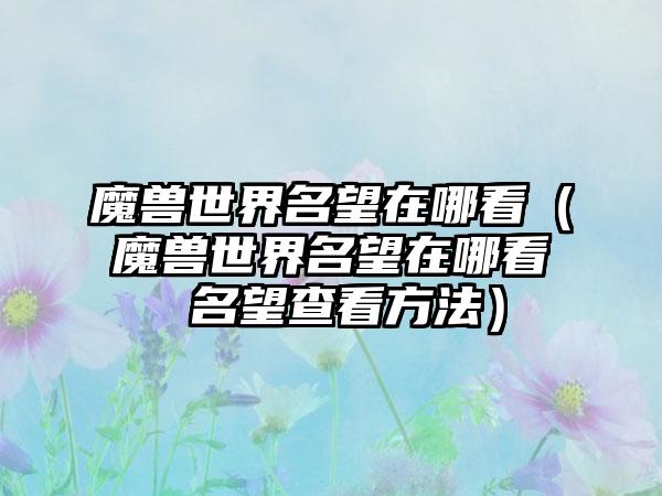 魔兽世界名望在哪看（魔兽世界名望在哪看 名望查看方法）