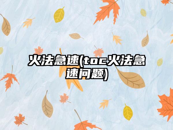 火法急速(toc火法急速问题)