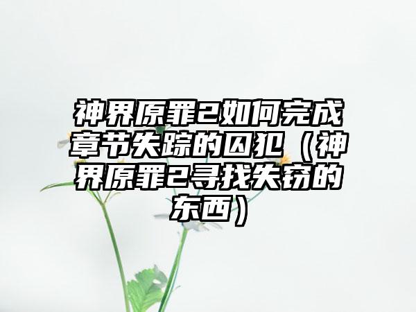 神界原罪2如何完成章节失踪的囚犯（神界原罪2寻找失窃的东西）