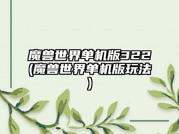 魔兽世界单机版322(魔兽世界单机版玩法)