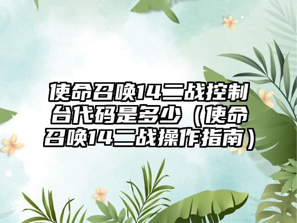 使命召唤14二战控制台代码是多少（使命召唤14二战操作指南）