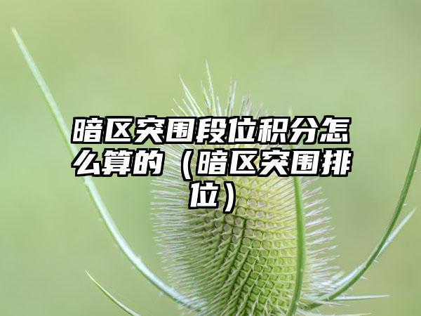 暗区突围段位积分怎么算的（暗区突围排位）