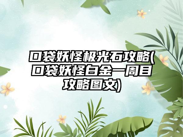 口袋妖怪极光石攻略(口袋妖怪白金一周目攻略图文)