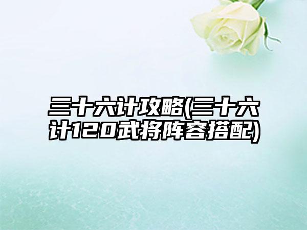 三十六计攻略(三十六计120武将阵容搭配)