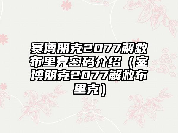 赛博朋克2077解救布里克密码介绍（塞博朋克2077解救布里克）