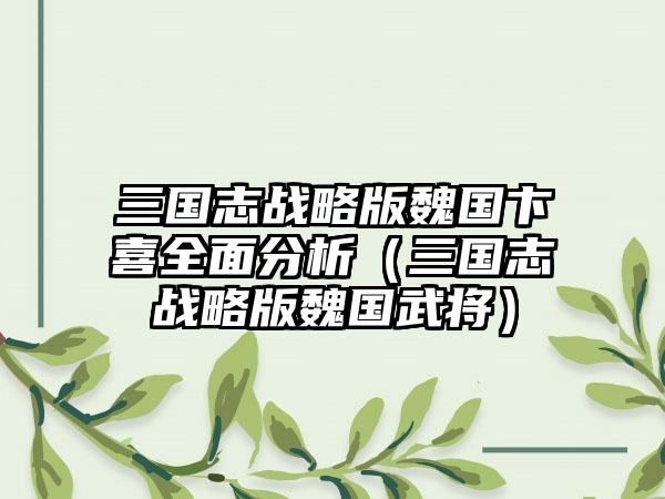 三国志战略版魏国卞喜全面分析（三国志战略版魏国武将）