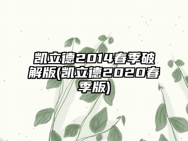 凯立德2014春季破解版(凯立德2020春季版)