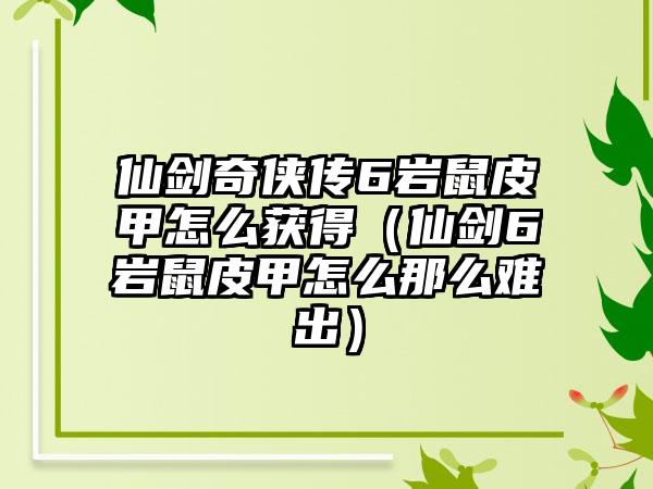 仙剑奇侠传6岩鼠皮甲怎么获得（仙剑6岩鼠皮甲怎么那么难出）