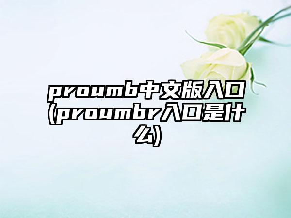 proumb中文版入口(proumbr入口是什么)