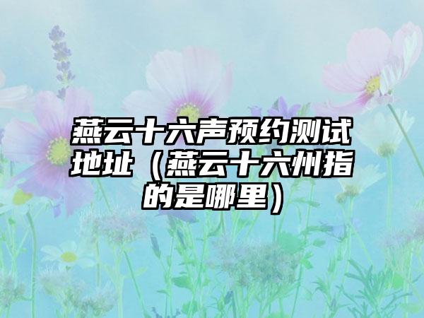 燕云十六声预约测试地址（燕云十六州指的是哪里）