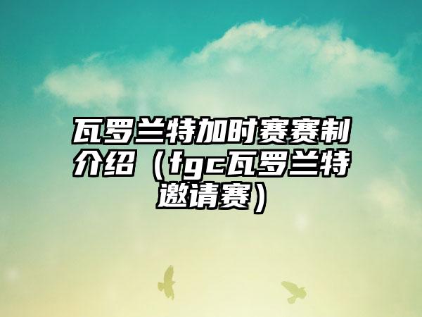 瓦罗兰特加时赛赛制介绍（fgc瓦罗兰特邀请赛）