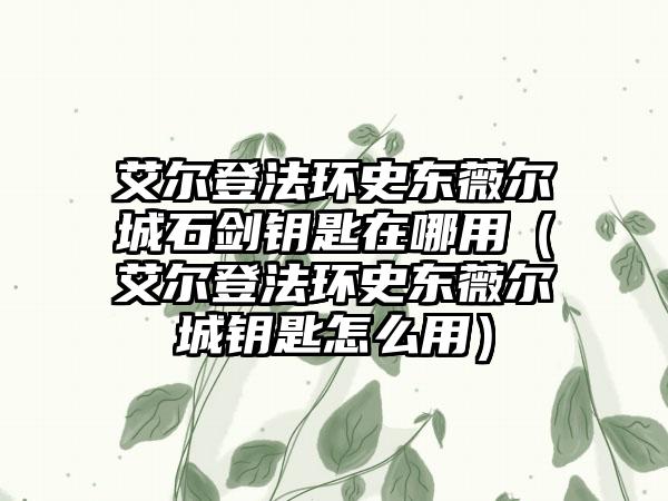 艾尔登法环史东薇尔城石剑钥匙在哪用（艾尔登法环史东薇尔城钥匙怎么用）