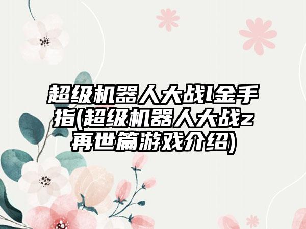 超级机器人大战l金手指(超级机器人大战z再世篇游戏介绍)
