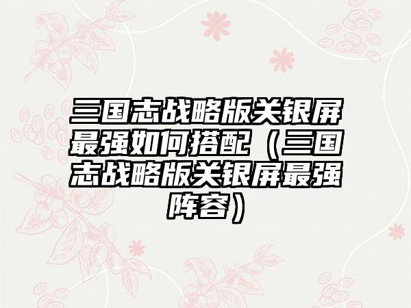 三国志战略版关银屏最强如何搭配（三国志战略版关银屏最强阵容）